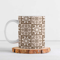 Beige Palaka Quilt Hawaii Ceramic Mug Hawaiian Tropical Monstera Sea Turtle