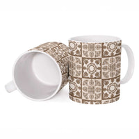 Beige Palaka Quilt Hawaii Ceramic Mug Hawaiian Tropical Monstera Sea Turtle