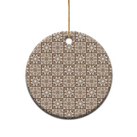 Beige Palaka Quilt Hawaii Ceramic Ornament Hawaiian Tropical Monstera Sea Turtle