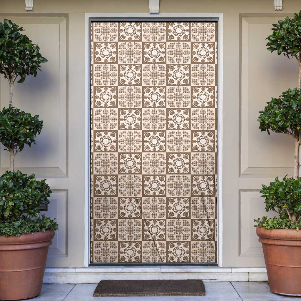 Beige Palaka Quilt Hawaii Door Cover Hawaiian Tropical Monstera Sea Turtle LT14 Beige - Polynesian Pride