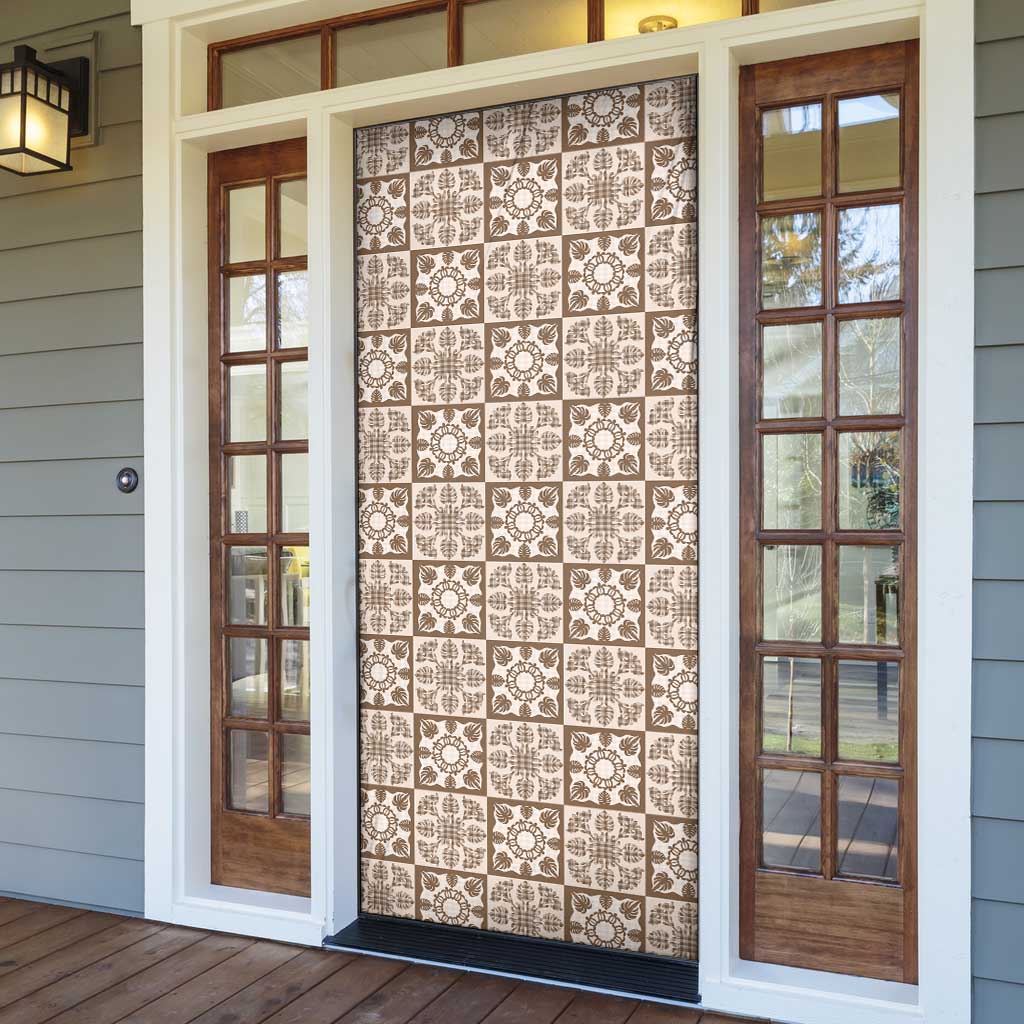 Beige Palaka Quilt Hawaii Door Cover Hawaiian Tropical Monstera Sea Turtle LT14 - Polynesian Pride