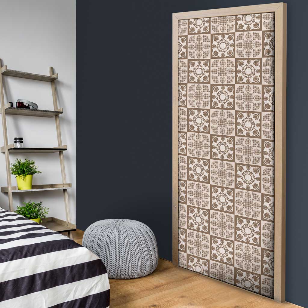 Beige Palaka Quilt Hawaii Door Cover Hawaiian Tropical Monstera Sea Turtle LT14 - Polynesian Pride