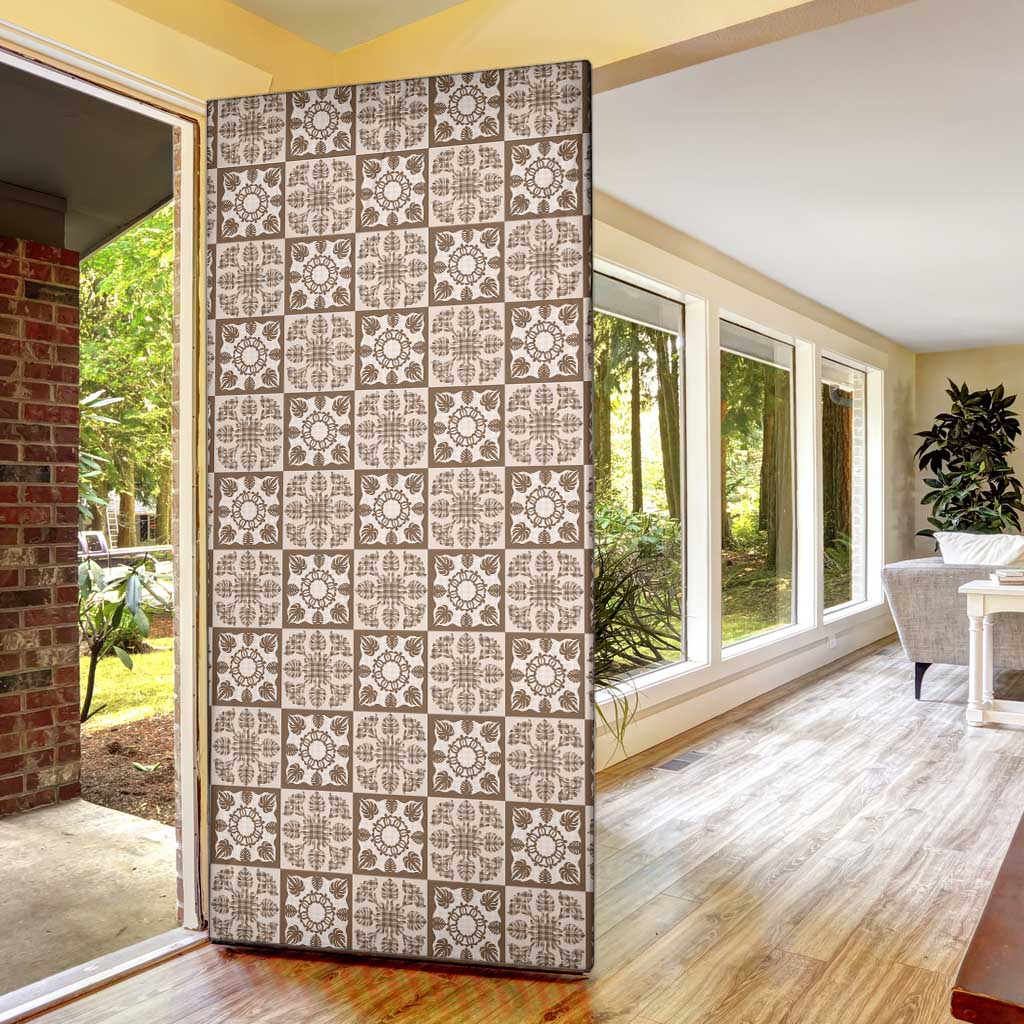 Beige Palaka Quilt Hawaii Door Cover Hawaiian Tropical Monstera Sea Turtle LT14 - Polynesian Pride