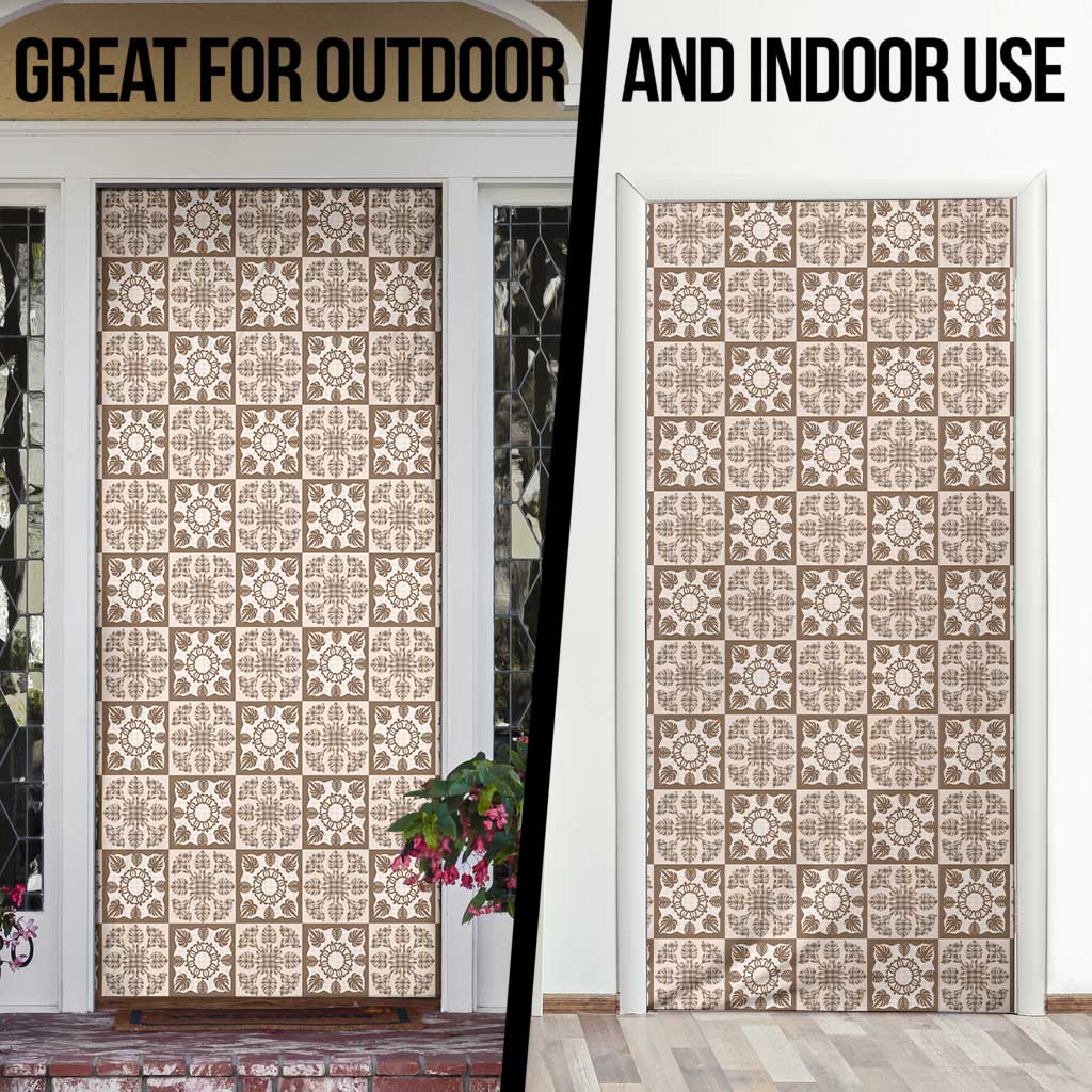 Beige Palaka Quilt Hawaii Door Cover Hawaiian Tropical Monstera Sea Turtle LT14 - Polynesian Pride