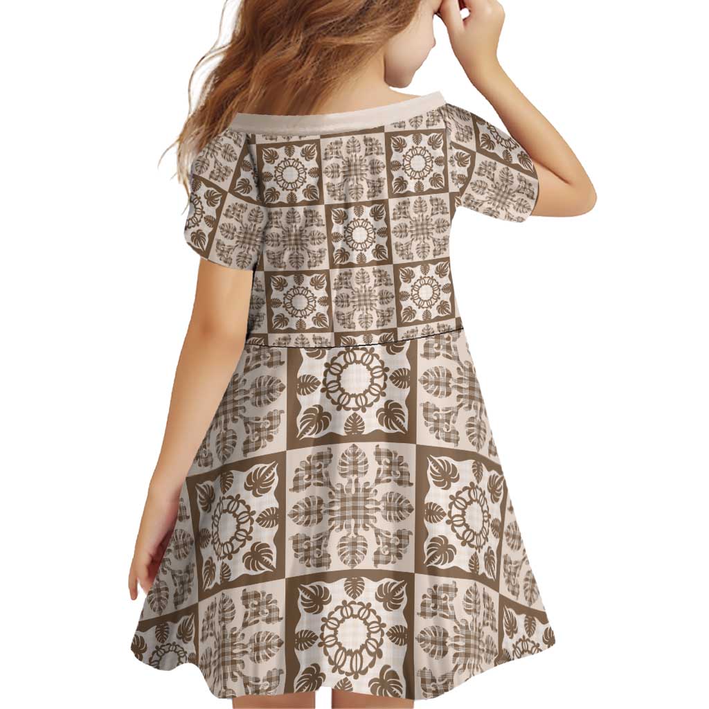 Beige Palaka Quilt Hawaii Family Matching Long Sleeve Bodycon Dress and Hawaiian Shirt Hawaiian Tropical Monstera Sea Turtle