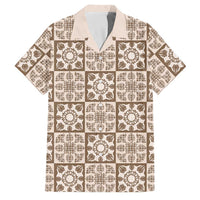 Beige Palaka Quilt Hawaii Family Matching Puletasi and Hawaiian Shirt Hawaiian Tropical Monstera Sea Turtle LT14 Dad's Shirt - Short Sleeve Beige - Polynesian Pride