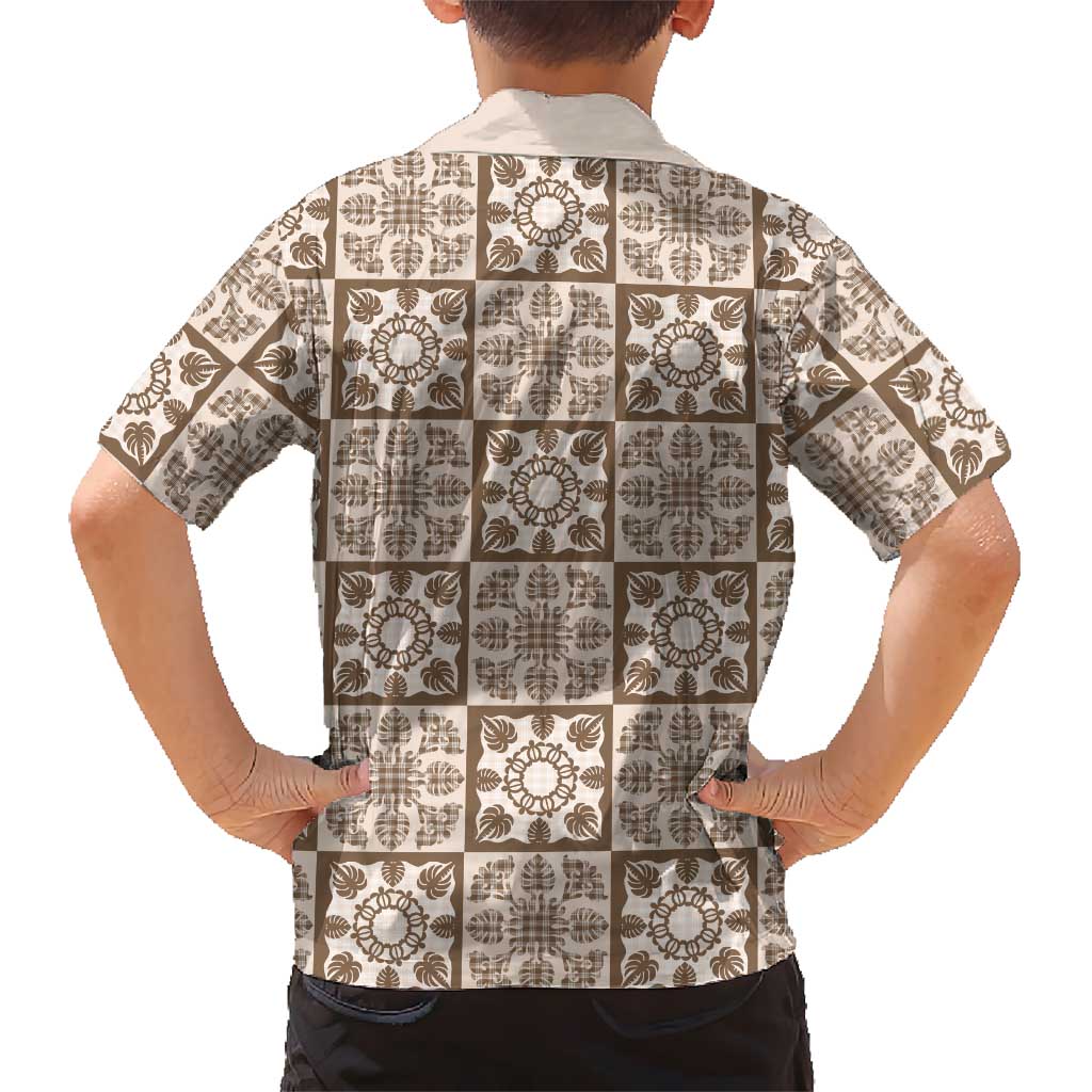 Beige Palaka Quilt Hawaii Family Matching Summer Maxi Dress and Hawaiian Shirt Hawaiian Tropical Monstera Sea Turtle LT14 - Polynesian Pride