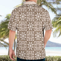 Beige Palaka Quilt Hawaii Hawaiian Shirt Hawaiian Tropical Monstera Sea Turtle LT14 - Polynesian Pride