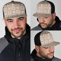 Beige Palaka Quilt Hawaii Mesh Trucker Cap Hawaiian Tropical Monstera Sea Turtle LT14 - Polynesian Pride