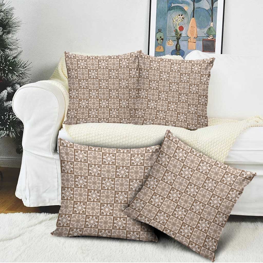 Beige Palaka Quilt Hawaii Pillow Cover Hawaiian Tropical Monstera Sea Turtle
