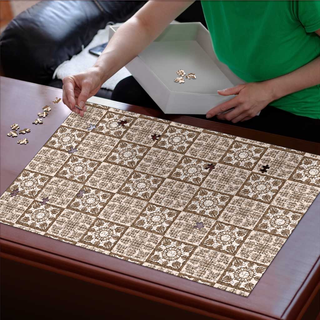 Beige Palaka Quilt Hawaii Puzzle Hawaiian Tropical Monstera Sea Turtle