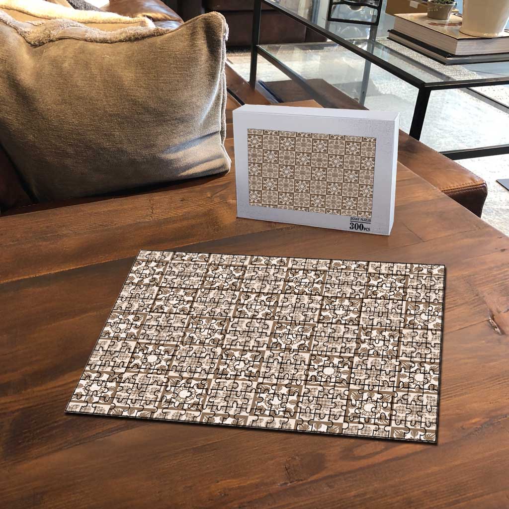 Beige Palaka Quilt Hawaii Puzzle Hawaiian Tropical Monstera Sea Turtle