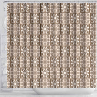 Beige Palaka Quilt Hawaii Shower Curtain Hawaiian Tropical Monstera Sea Turtle