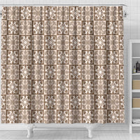 Beige Palaka Quilt Hawaii Shower Curtain Hawaiian Tropical Monstera Sea Turtle