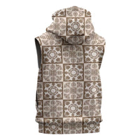 Beige Palaka Quilt Hawaii Sleeveless Zip Hoodie Hawaiian Tropical Monstera Sea Turtle LT14 - Polynesian Pride