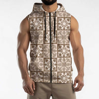 Beige Palaka Quilt Hawaii Sleeveless Zip Hoodie Hawaiian Tropical Monstera Sea Turtle LT14 - Polynesian Pride