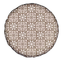 Beige Palaka Quilt Hawaii Spare Tire Cover Hawaiian Tropical Monstera Sea Turtle