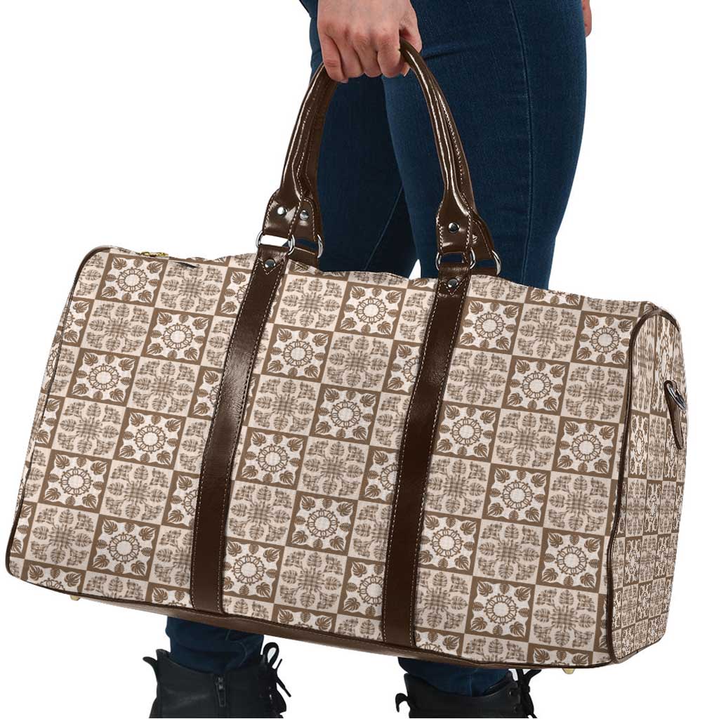 Beige Palaka Quilt Hawaii Travel Bag Hawaiian Tropical Monstera Sea Turtle