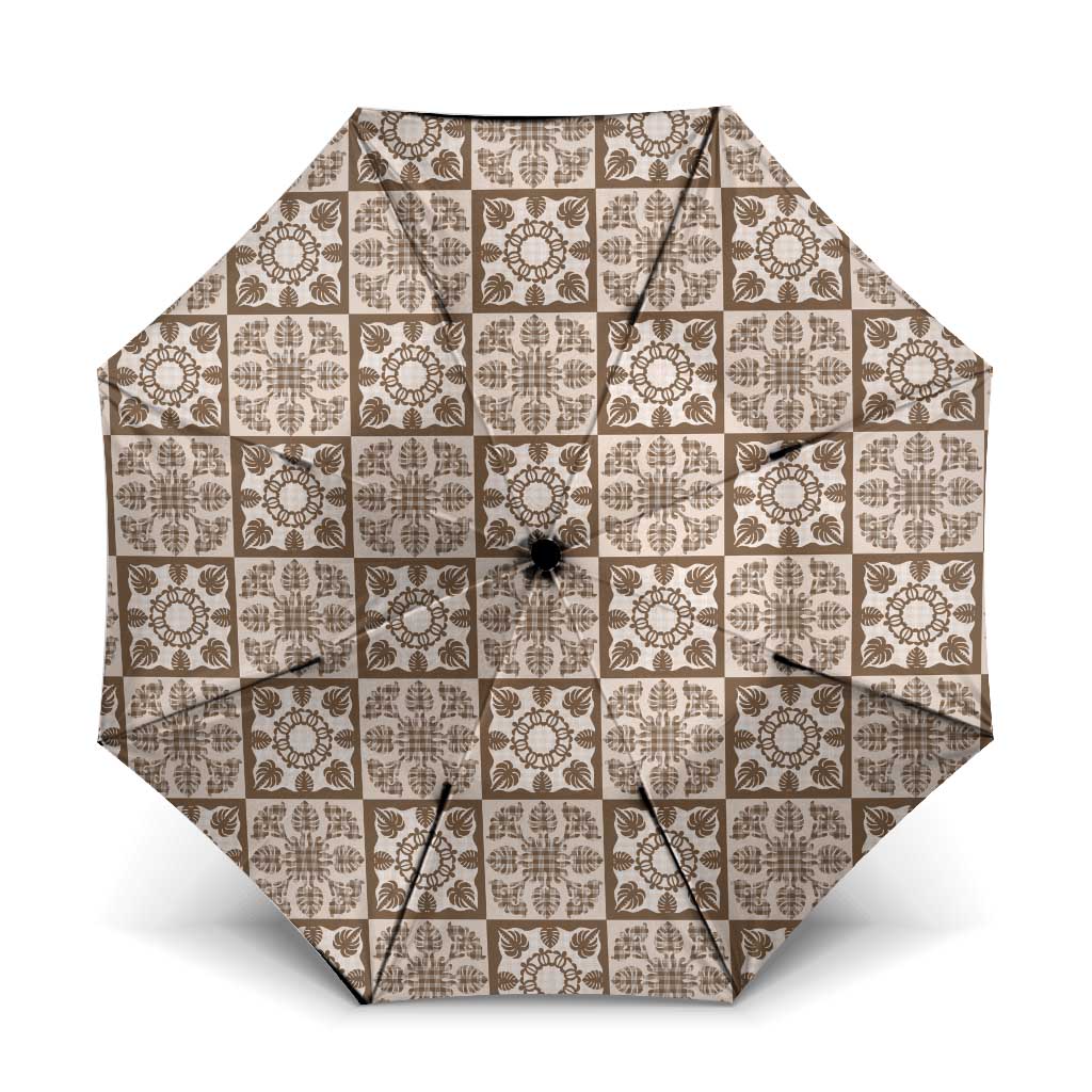 Beige Palaka Quilt Hawaii Umbrella Hawaiian Tropical Monstera Sea Turtle LT14 One Size Folded 11.42 inch Opened Diameter 37.4 inch Beige - Polynesian Pride