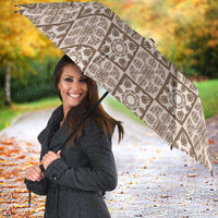 Beige Palaka Quilt Hawaii Umbrella Hawaiian Tropical Monstera Sea Turtle LT14 - Polynesian Pride