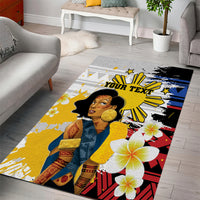 Personalised Philippines Women's Day Area Rug Filipino Golden Sun With Polynesian Pattern