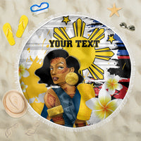 Personalised Philippines Women's Day Beach Blanket Filipino Golden Sun With Polynesian Pattern