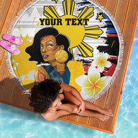 Personalised Philippines Women's Day Beach Blanket Filipino Golden Sun With Polynesian Pattern