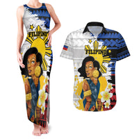 Personalised Philippines Women's Day Couples Matching Tank Maxi Dress and Hawaiian Shirt Filipino Golden Sun With Polynesian Pattern LT14 Red - Polynesian Pride