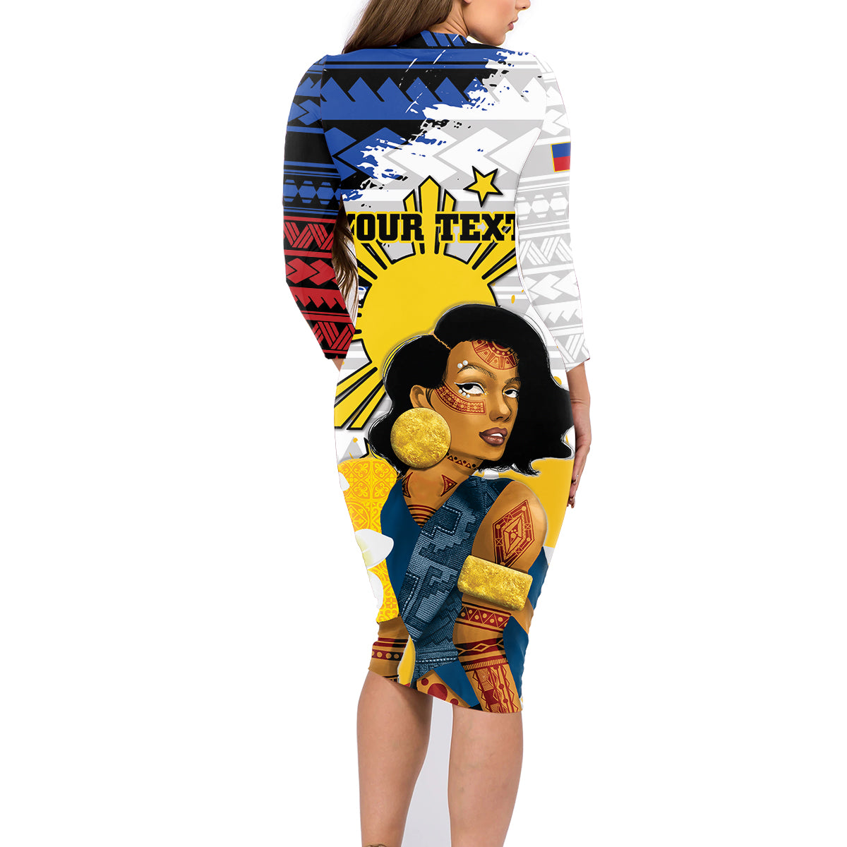 Personalised Philippines Women's Day Family Matching Long Sleeve Bodycon Dress and Hawaiian Shirt Filipino Golden Sun With Polynesian Pattern LT14 - Polynesian Pride