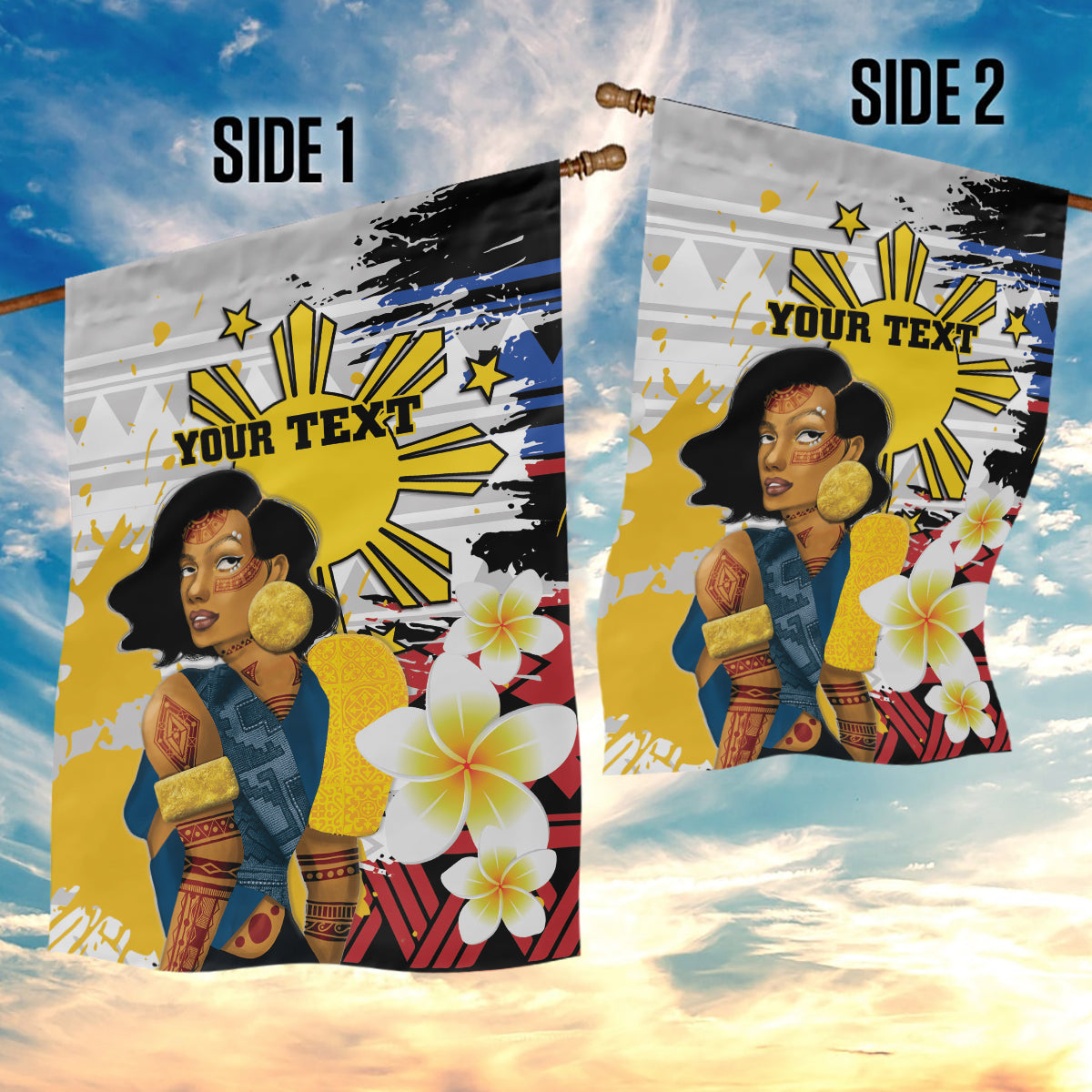 Personalised Philippines Women's Day Garden Flag Filipino Golden Sun With Polynesian Pattern