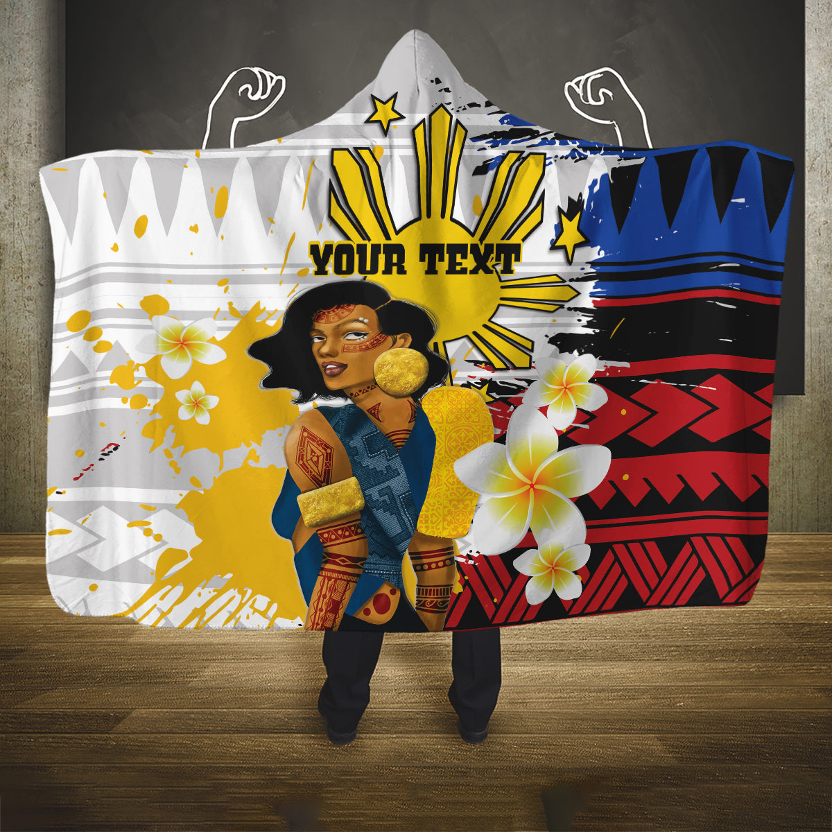 Personalised Philippines Women's Day Hooded Blanket Filipino Golden Sun With Polynesian Pattern LT14 One Size Red - Polynesian Pride