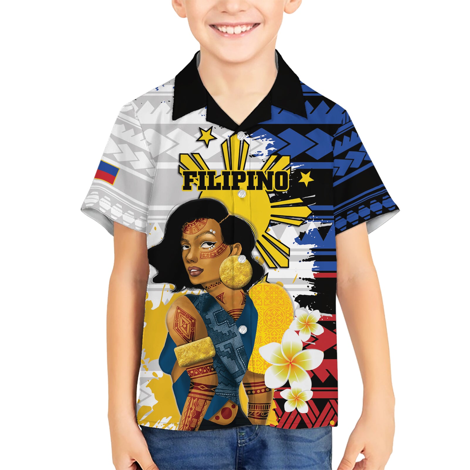Personalised Philippines Women's Day Kid Hawaiian Shirt Filipino Golden Sun With Polynesian Pattern LT14 Kid Red - Polynesian Pride
