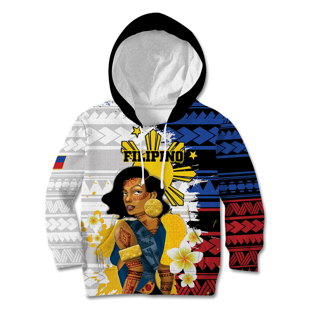 Personalised Philippines Women's Day Kid Hoodie Filipino Golden Sun With Polynesian Pattern LT14 Hoodie Red - Polynesian Pride