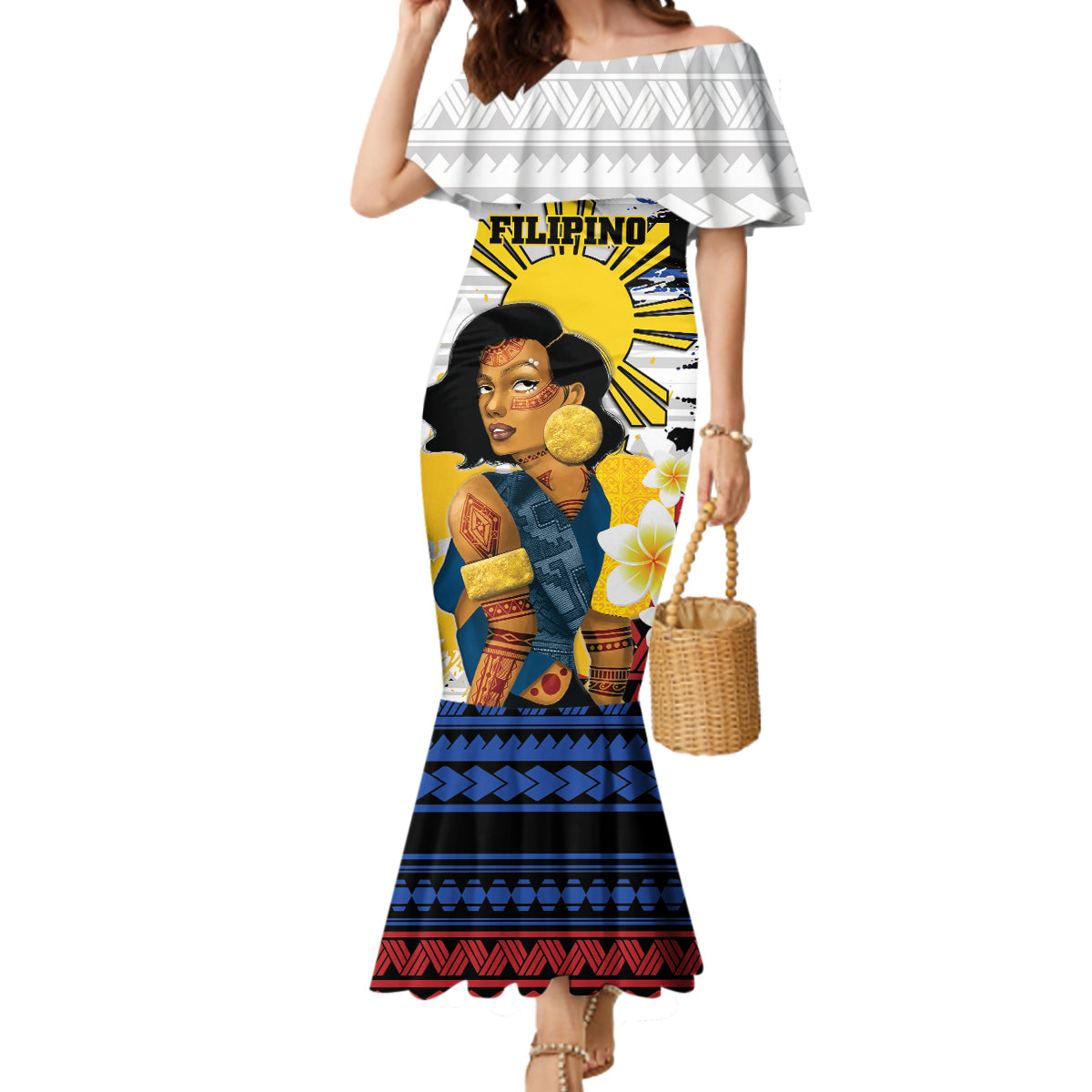 Personalised Philippines Women's Day Mermaid Dress Filipino Golden Sun With Polynesian Pattern LT14 Women Red - Polynesian Pride