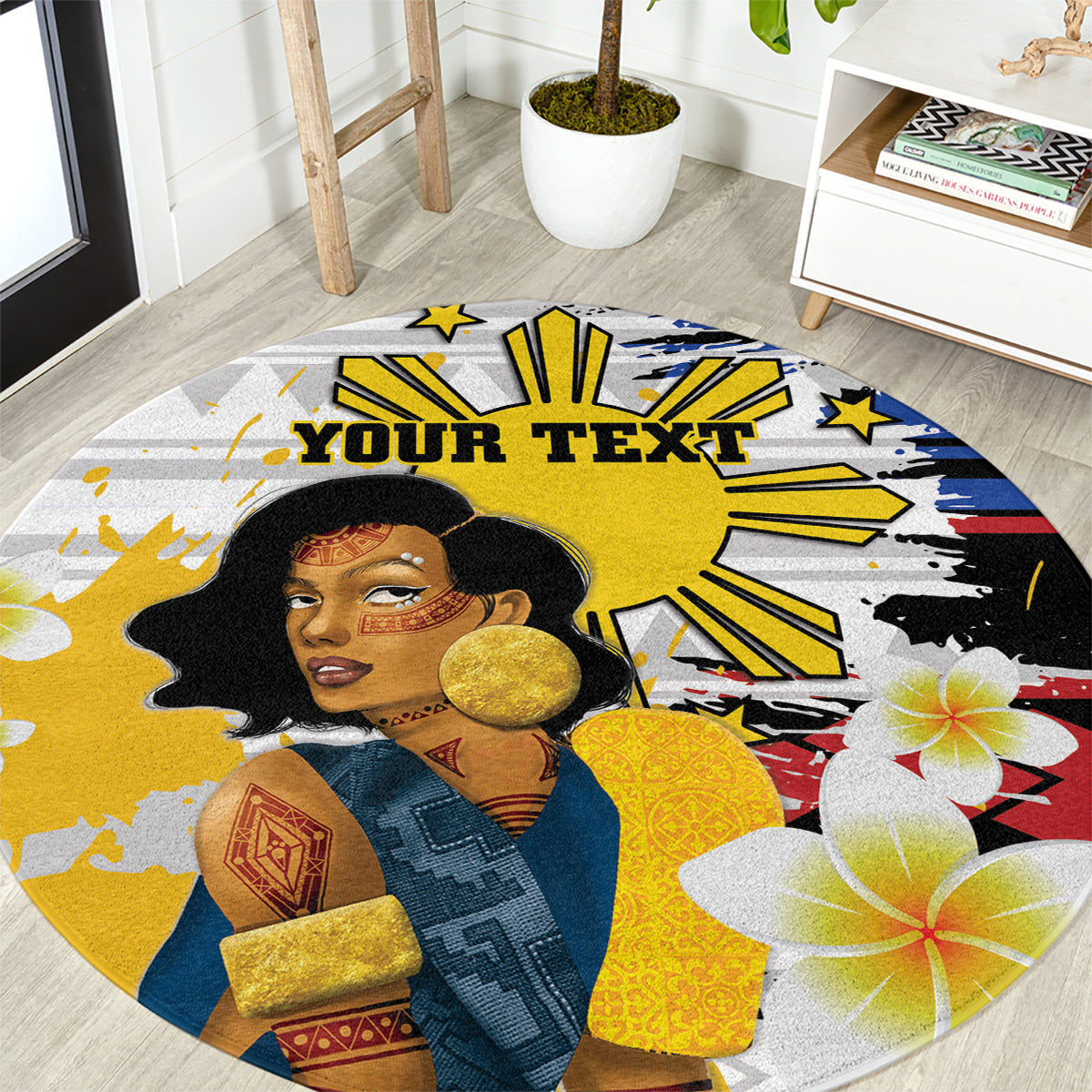 Personalised Philippines Women's Day Round Carpet Filipino Golden Sun With Polynesian Pattern LT14 Red - Polynesian Pride