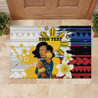 Personalised Philippines Women's Day Rubber Doormat Filipino Golden Sun With Polynesian Pattern