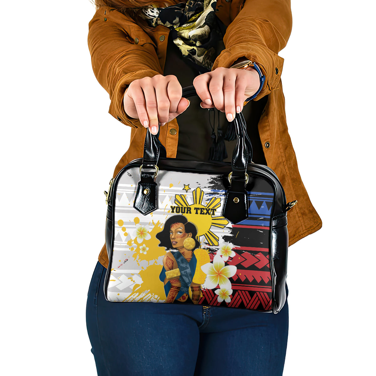 Personalised Philippines Women's Day Shoulder Handbag Filipino Golden Sun With Polynesian Pattern LT14 One Size Red - Polynesian Pride