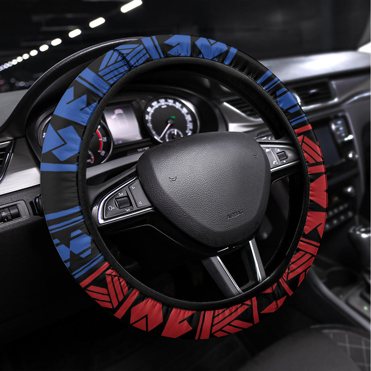 Philippines Women's Day Steering Wheel Cover Filipino Golden Sun With Polynesian Pattern LT14 Universal Fit Red - Polynesian Pride