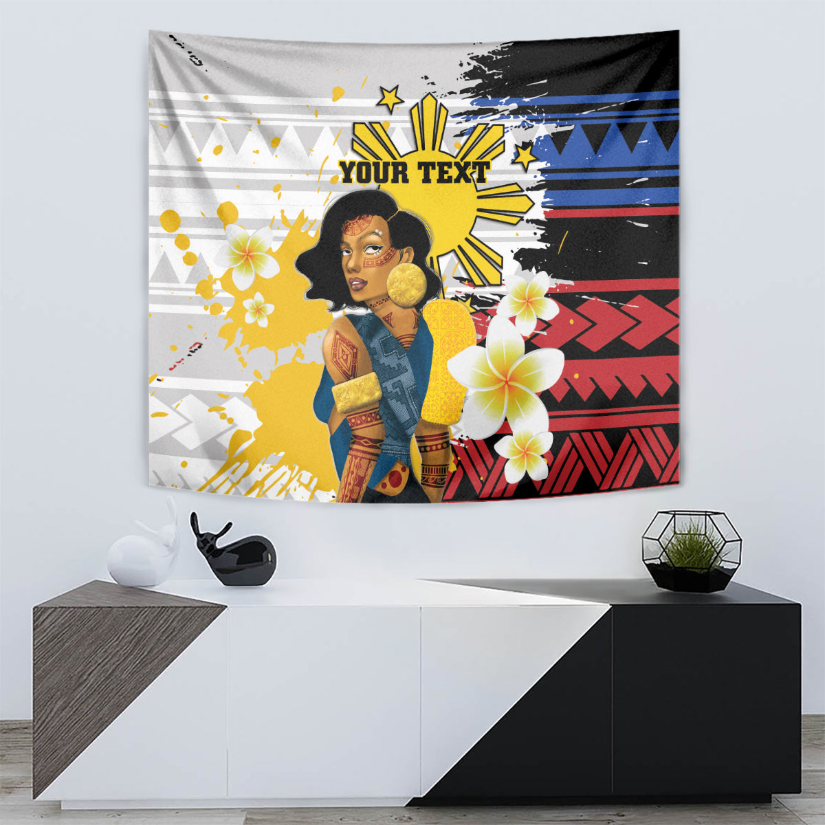 Personalised Philippines Women's Day Tapestry Filipino Golden Sun With Polynesian Pattern