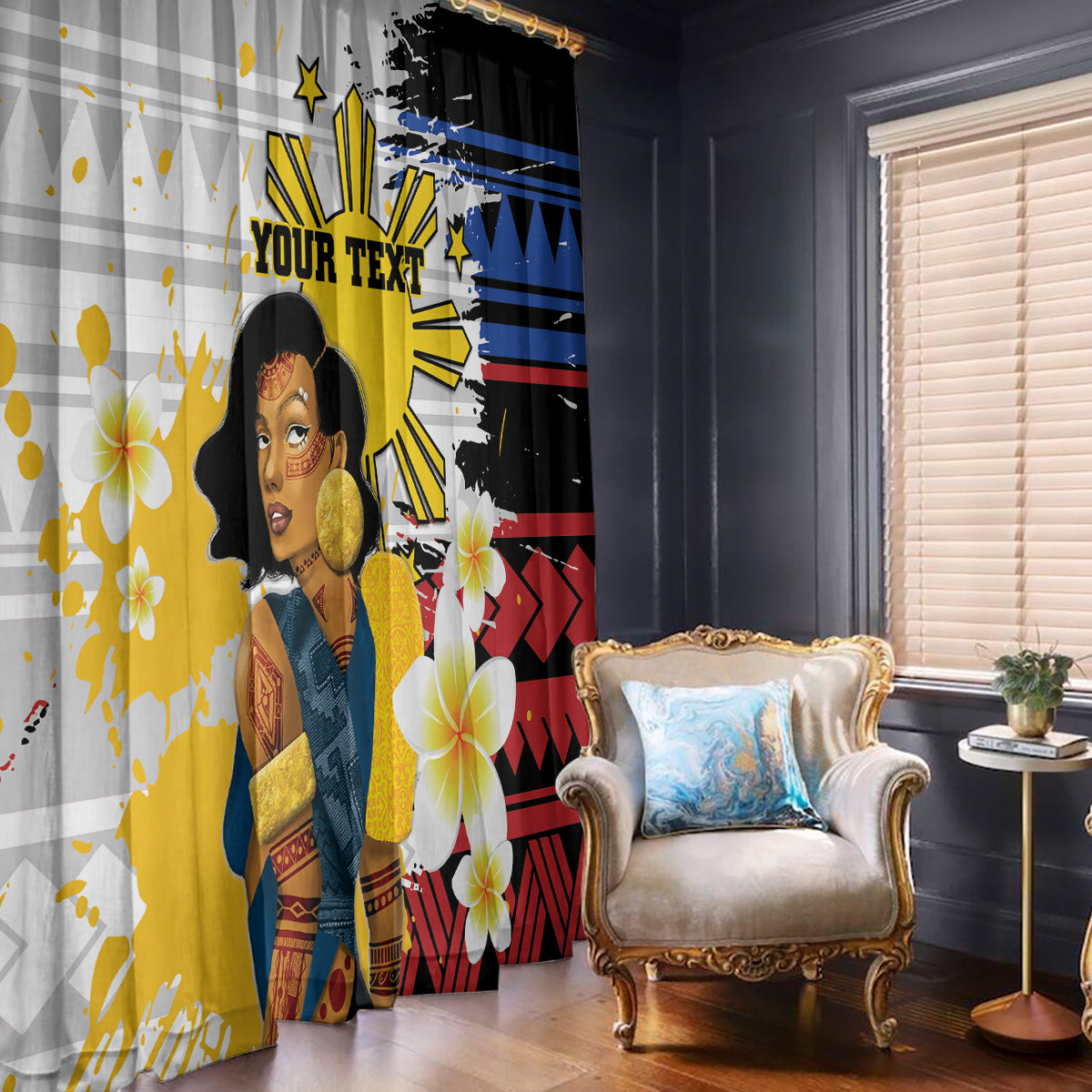 Personalised Philippines Women's Day Window Curtain Filipino Golden Sun With Polynesian Pattern LT14 - Polynesian Pride