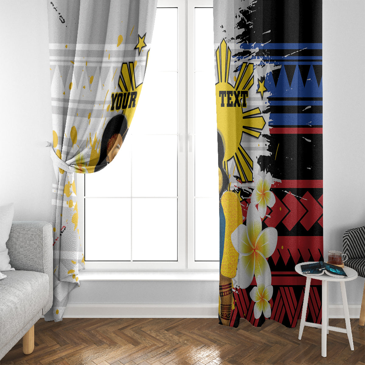 Personalised Philippines Women's Day Window Curtain Filipino Golden Sun With Polynesian Pattern LT14 - Polynesian Pride