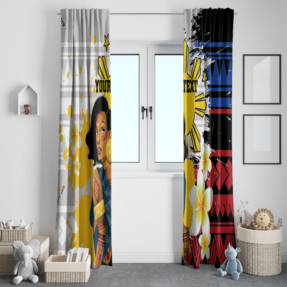 Personalised Philippines Women's Day Window Curtain Filipino Golden Sun With Polynesian Pattern LT14 - Polynesian Pride
