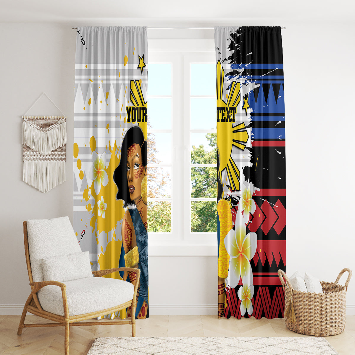 Personalised Philippines Women's Day Window Curtain Filipino Golden Sun With Polynesian Pattern LT14 - Polynesian Pride