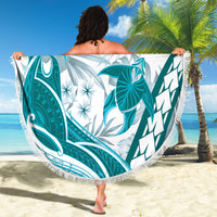 Cyan Polynesia Beach Blanket Polynesian Turtle Shark Tattoo Tropical Vintage