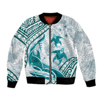 Cyan Polynesia Bomber Jacket Polynesian Turtle Shark Tattoo Tropical Vintage LT14 Unisex Cyan - Polynesian Pride
