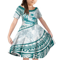 Cyan Polynesia Family Matching Mermaid Dress and Hawaiian Shirt Polynesian Turtle Shark Tattoo Tropical Vintage LT14 Daughter's Dress Cyan - Polynesian Pride
