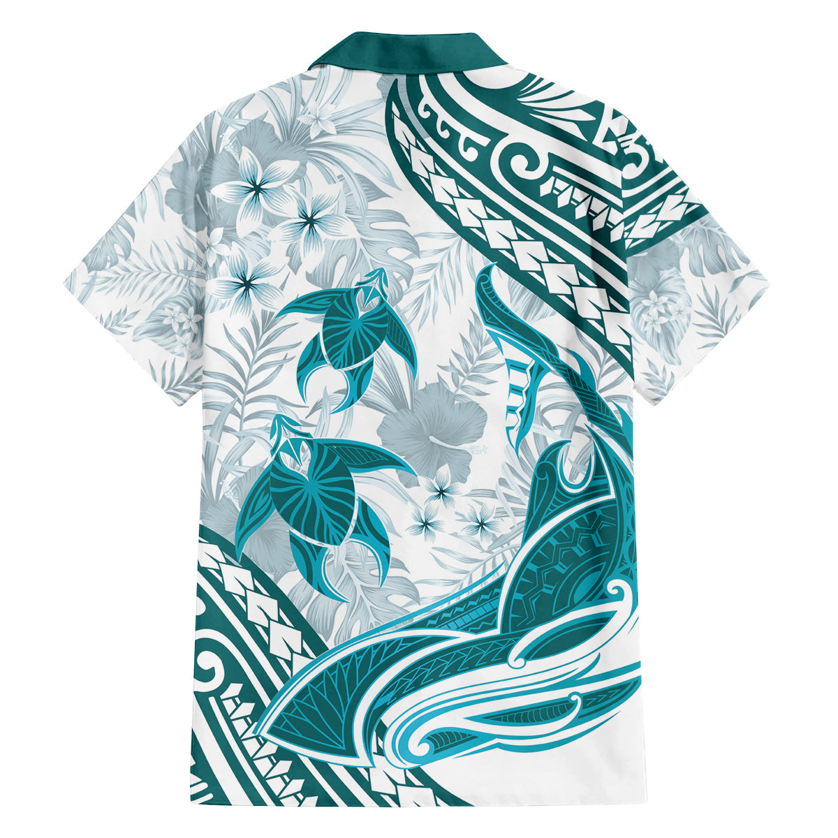 Cyan Polynesia Family Matching Off Shoulder Long Sleeve Dress and Hawaiian Shirt Polynesian Turtle Shark Tattoo Tropical Vintage LT14 - Polynesian Pride