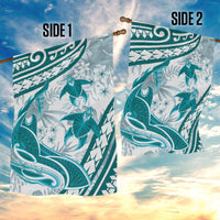 Cyan Polynesia Garden Flag Polynesian Turtle Shark Tattoo Tropical Vintage