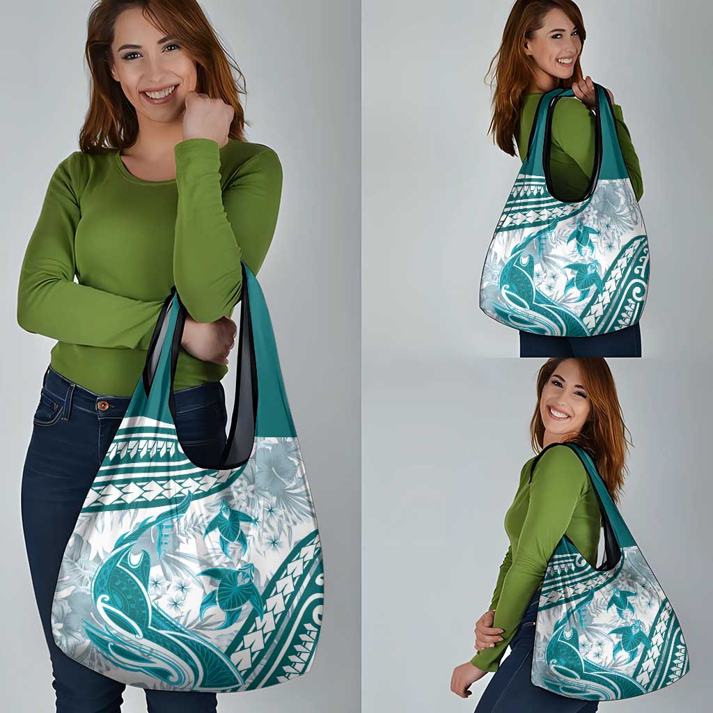 Cyan Polynesia Grocery Bag Polynesian Turtle Shark Tattoo Tropical Vintage