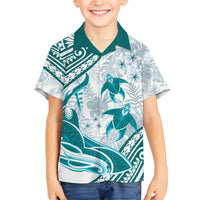 Cyan Polynesia Kid Hawaiian Shirt Polynesian Turtle Shark Tattoo Tropical Vintage LT14 Kid Cyan - Polynesian Pride